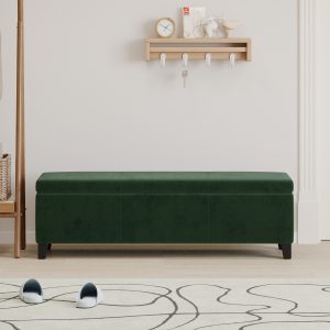 Green Solid Wood Storage Bench - Nora Lane Home furniture - Solid wood, Upholstered - 52.56 x 18.31 x 14.17 in