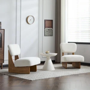 Beige and Natural Solid Wood Contemporary Accent Chair, Set of 2