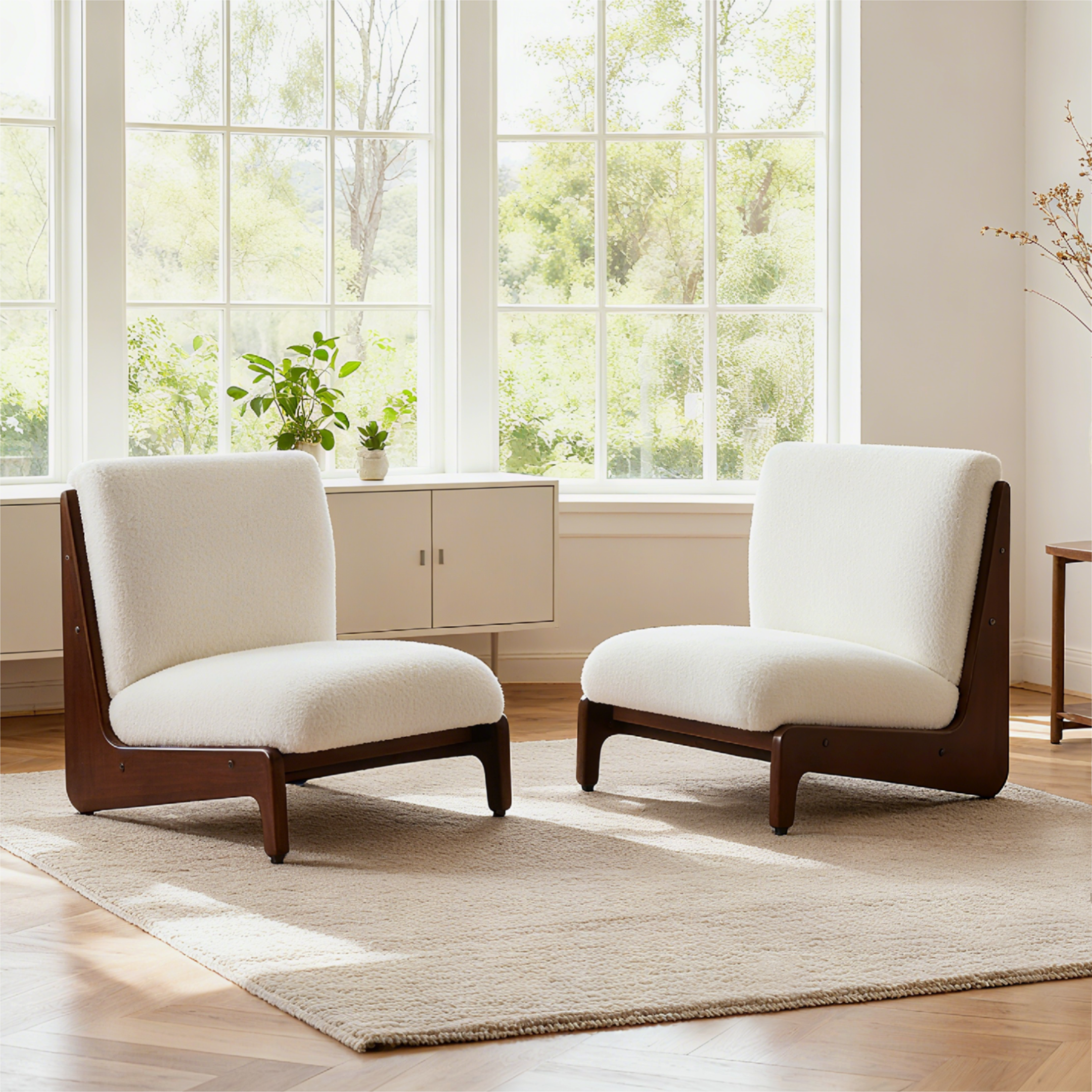 Walnut Solid Wood Contemporary Accent Chair, Set of 2 - Image 2