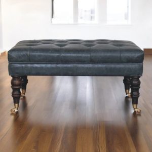 Brown Solid Wood Vintage Ottoman with Tufted