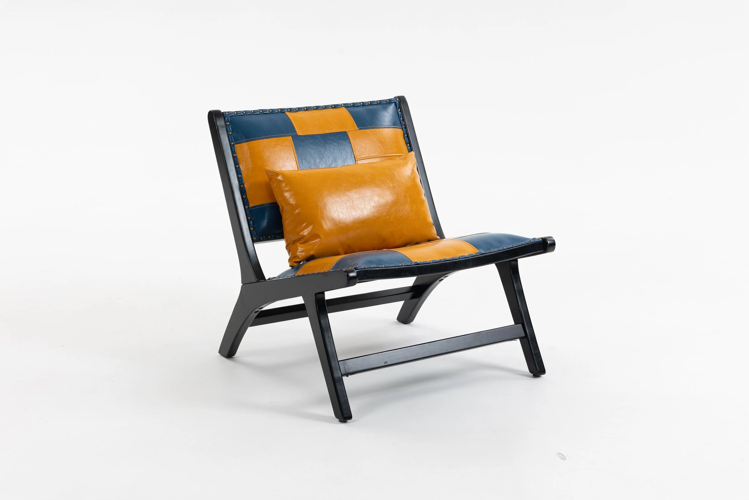 Blue and Yellow Faux Leather Mid-century Armchair - Image 4