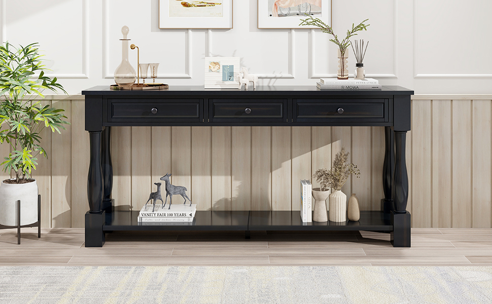 Brown Storage Console Table - Nora Lane Home furniture - Solid wood - 66.14 x 17.72 x 12.4 in