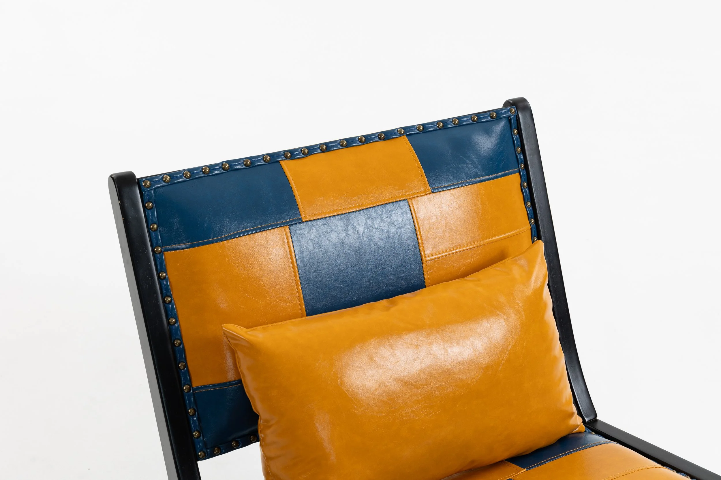 Blue and Yellow Faux Leather Mid-century Armchair - Image 8