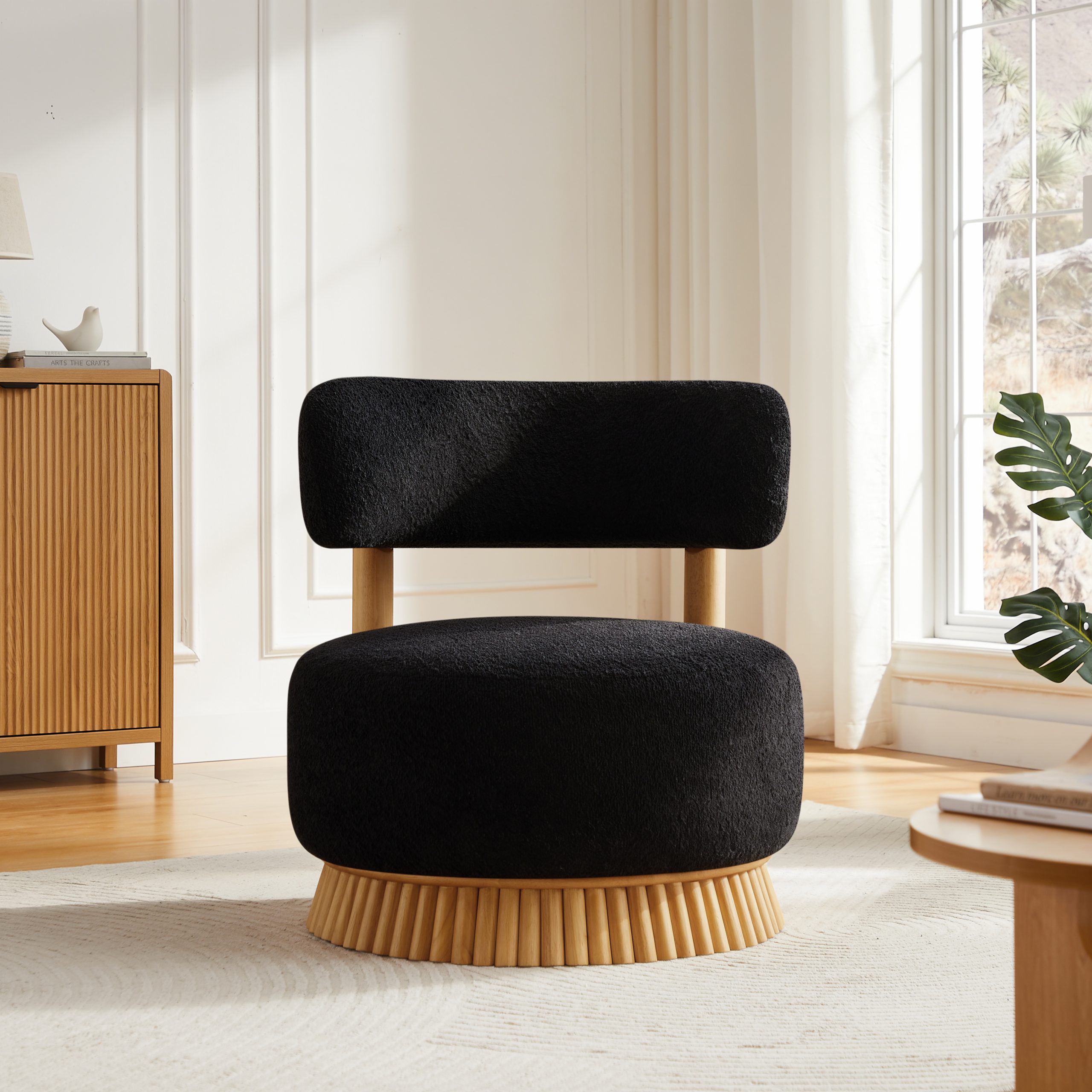 Black Solid Wood Boucle Chairs & Accent Seating - Nora Lane Home furniture - Solid wood, Upholstered - 33.07 x 28.74 x 16....