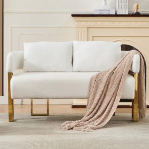 White Boucle Living Room Sofa - Nora Lane Home furniture - Metal accent - 53.94 x 25.79 x 9.84 in