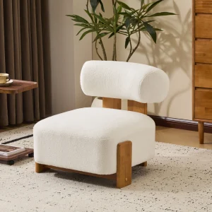 Natural and Beige Boucle Contemporary Accent Chair
