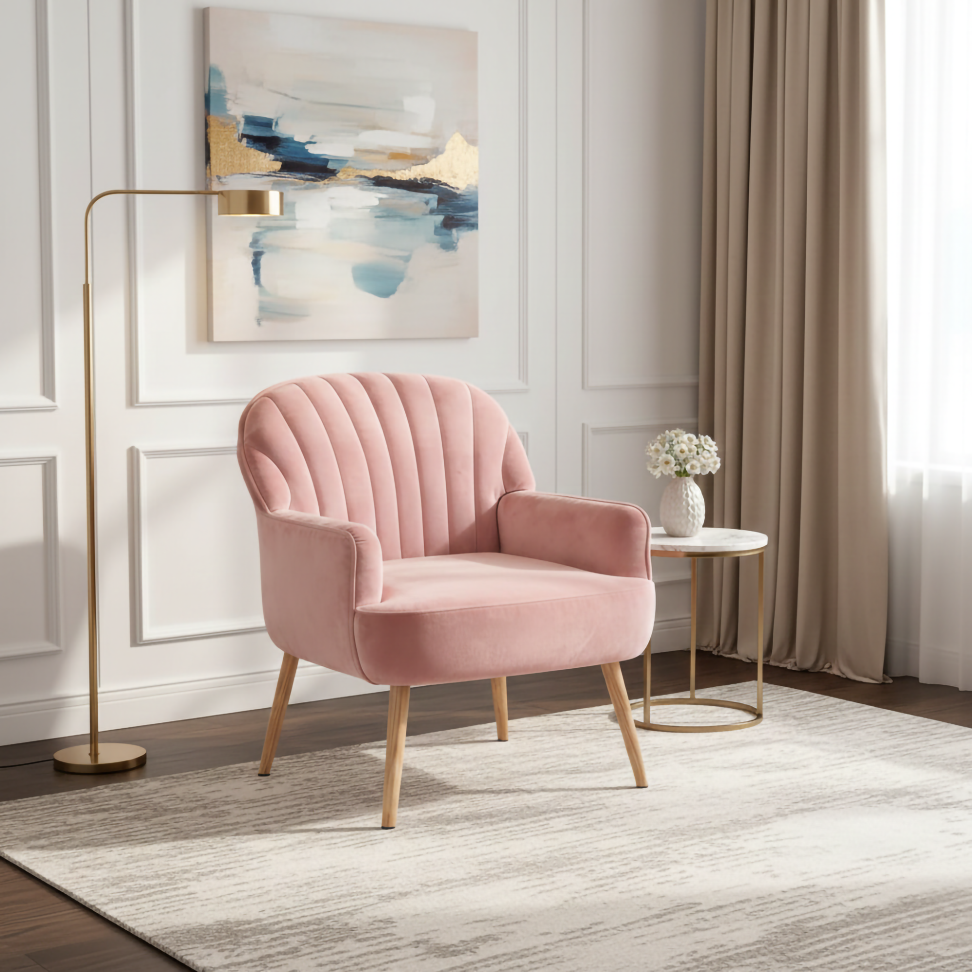Pink Velvet Living Room Sofa - Nora Lane Home furniture - Upholstered - 24.8 x 23.62 x 12.99 in