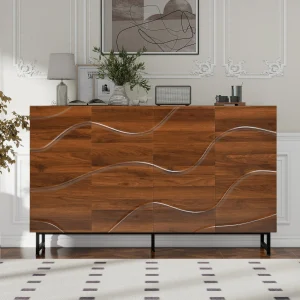 Wood Solid Wood Industrial Sideboard with Wave Relief