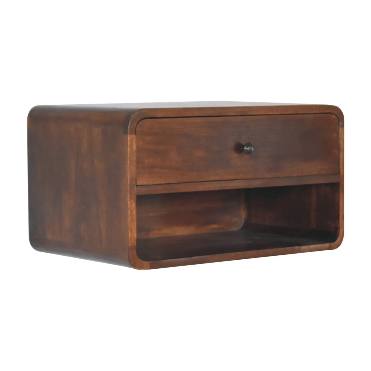 Brown Solid Wood Wall-Mounted Nightstand with 1 Drawer and Open Shelf - Image 3