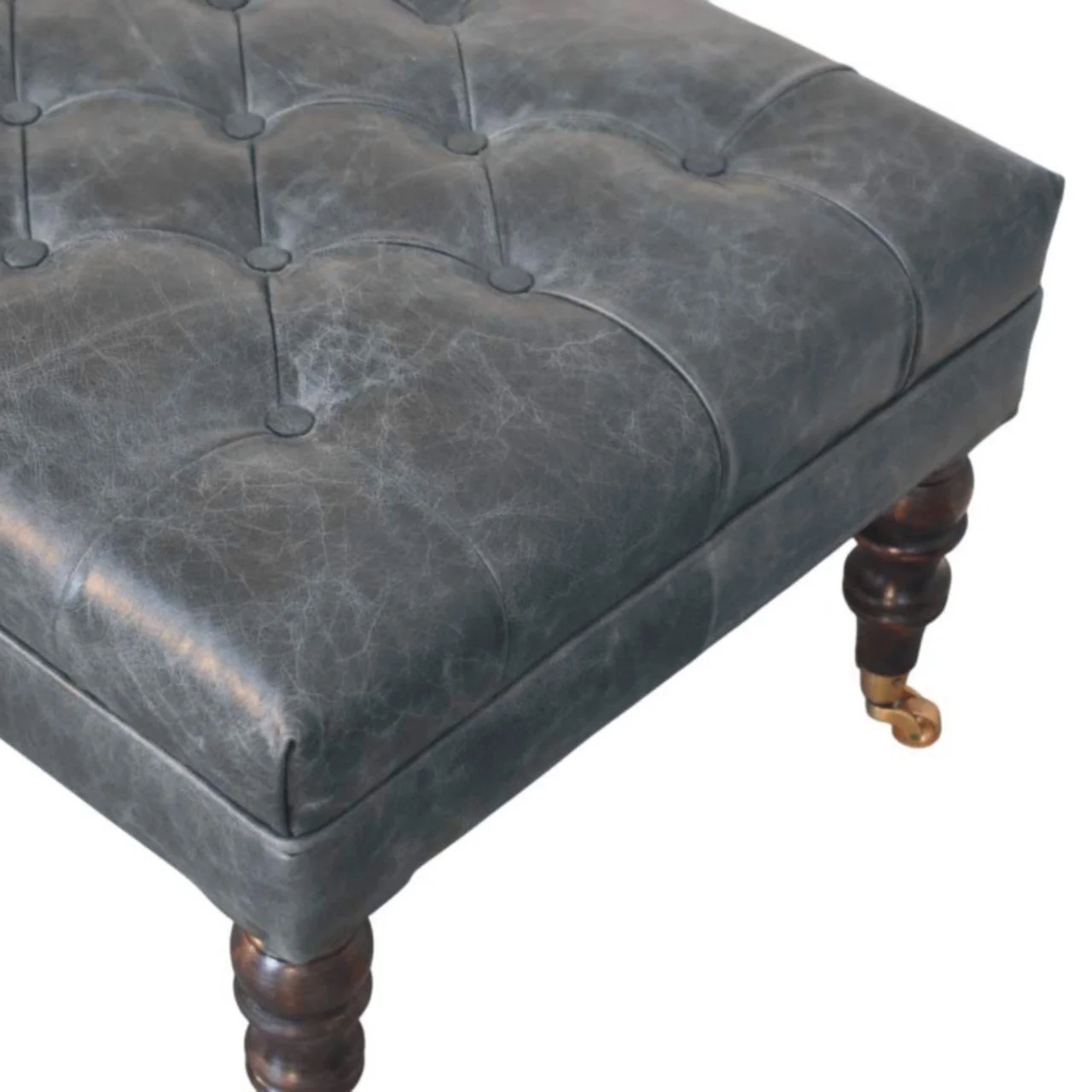 Brown Solid Wood Vintage Ottoman with Tufted - Image 7