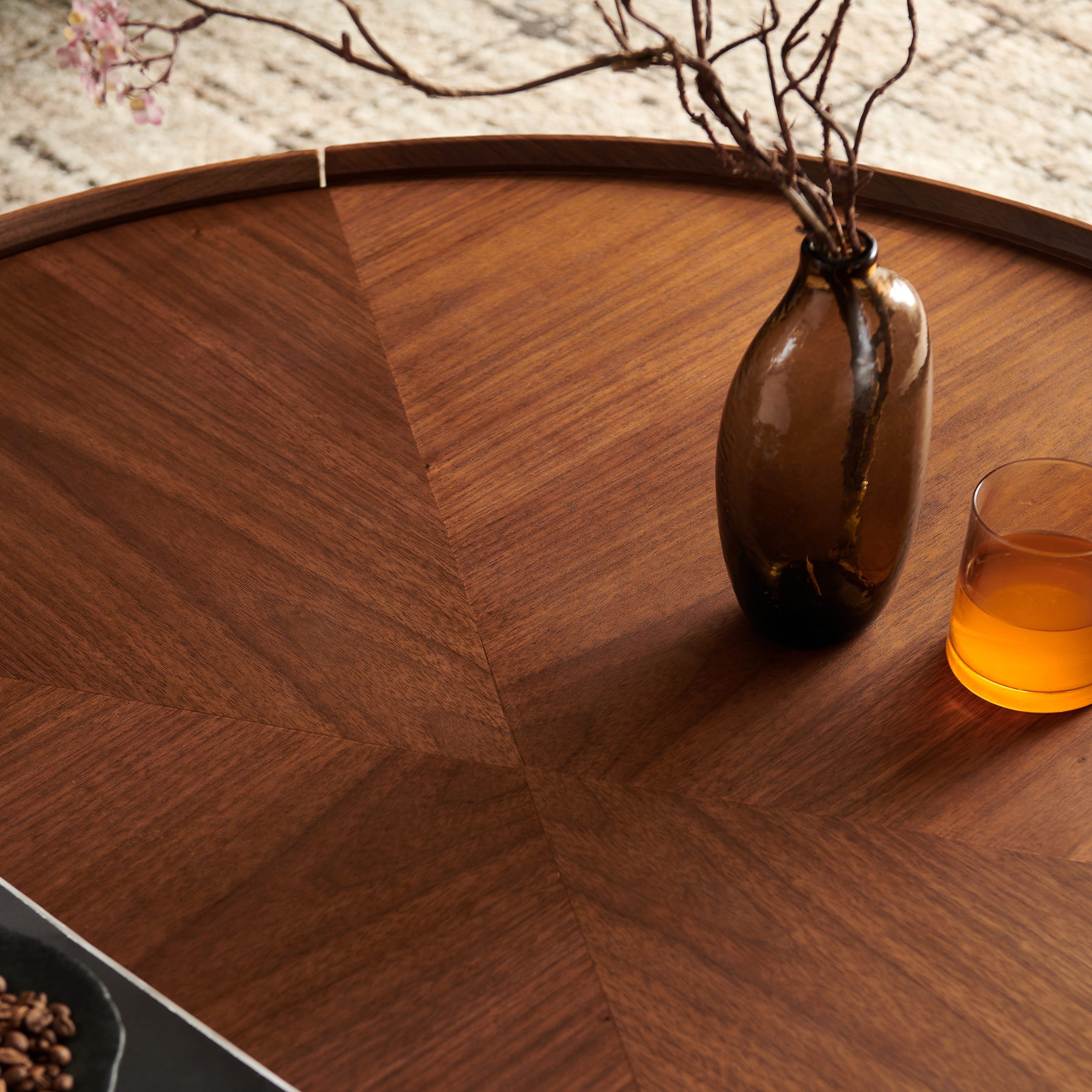 Walnut Coffee Table - Nora Lane Home furniture - Walnut finish, Metal accent - 37.79 x 37.79 x 13.78 in