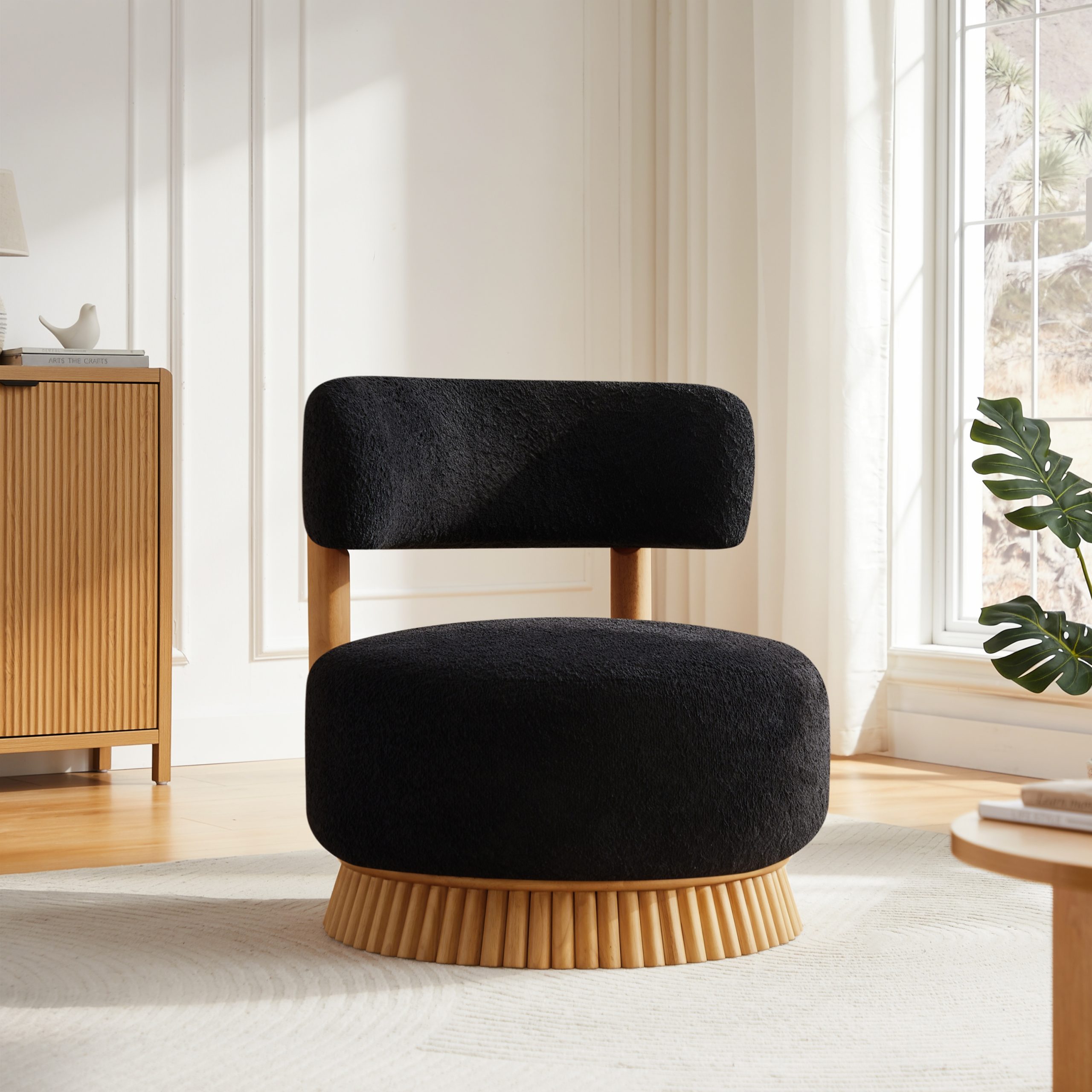 Black Solid Wood Boucle Chairs & Accent Seating - Nora Lane Home furniture - Solid wood, Upholstered - 33.07 x 28.74 x 16....