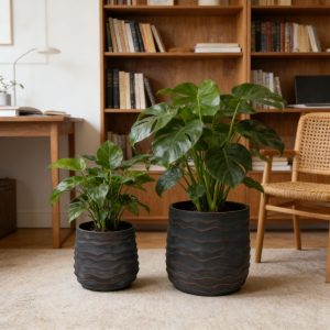 Gray Magnesium Oxide Set of 2 Round Garden Pots & Planters - Nora Lane Home furniture - Metal accent, Glass detail - 20.08...