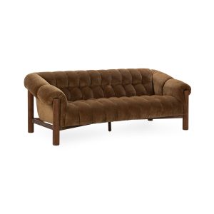 Bronze Upholstered Farmhouse Tufted Sofa with Rolled Arms