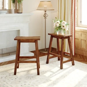 Walnut Solid Wood Farmhouse Bar Stool with 2-Piece