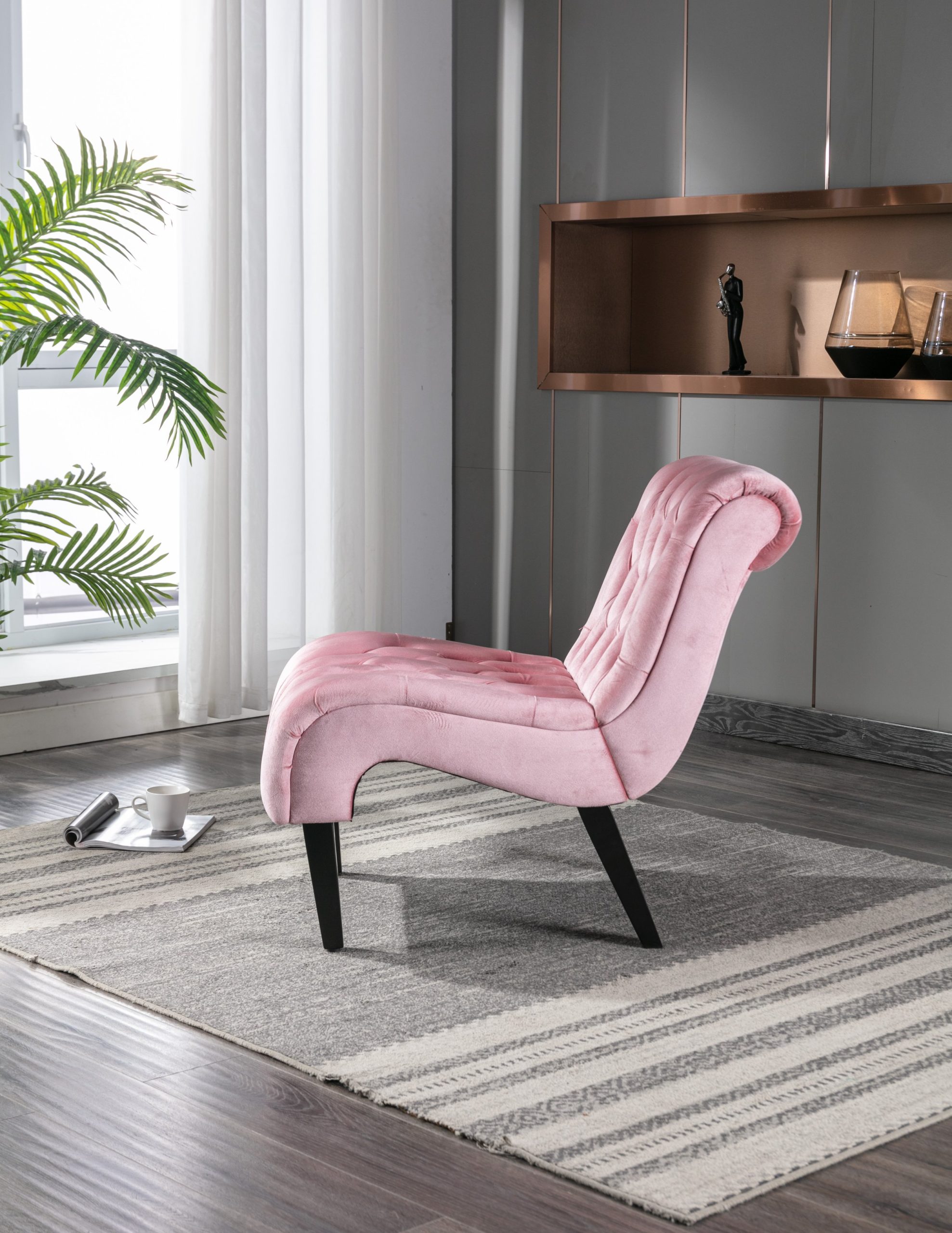 Pink Velvet Modern Accent Chair with Tufted - Image 7