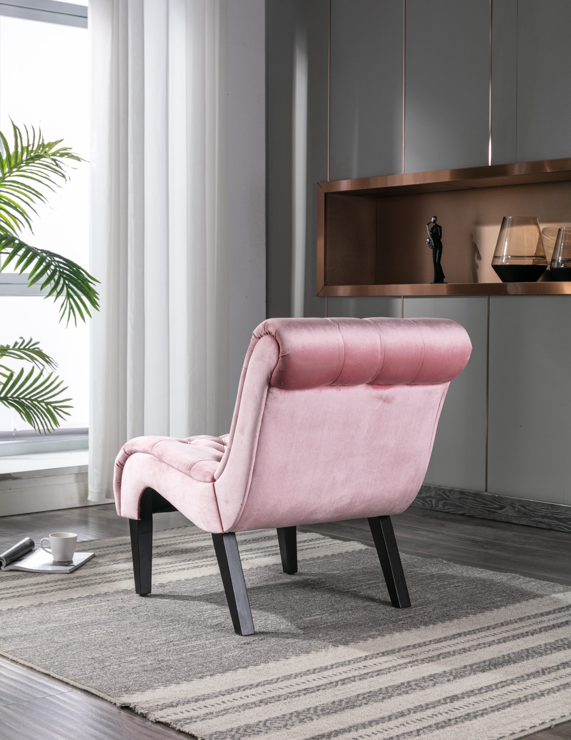 Pink Velvet Modern Accent Chair with Tufted - Image 8