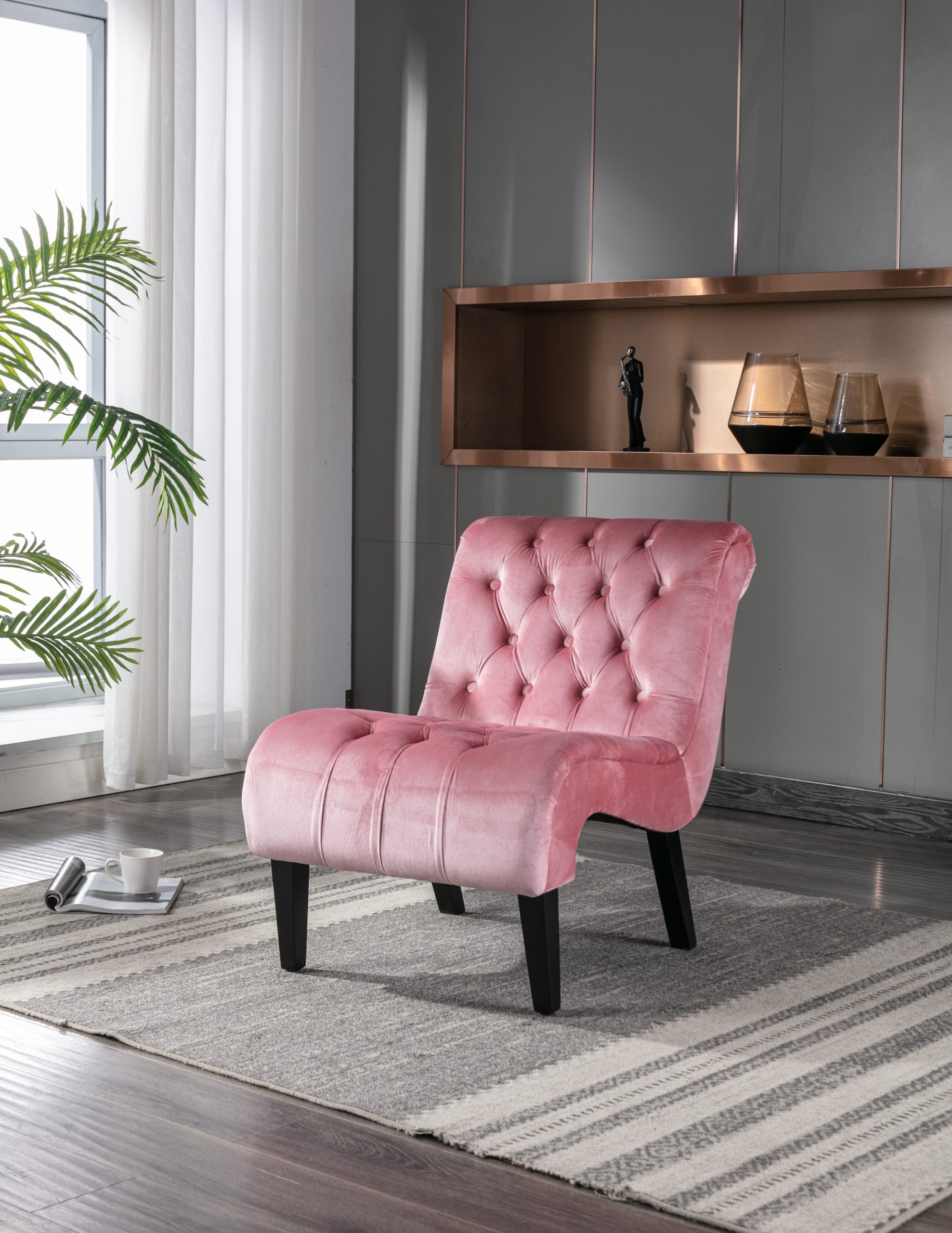 Pink Velvet Modern Accent Chair with Tufted - Image 6