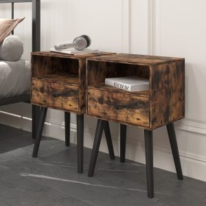 Brown Set of 2 Storage Nightstands - Nora Lane Home furniture - Glass detail - 20.2 x 14.2 x 14.2 in