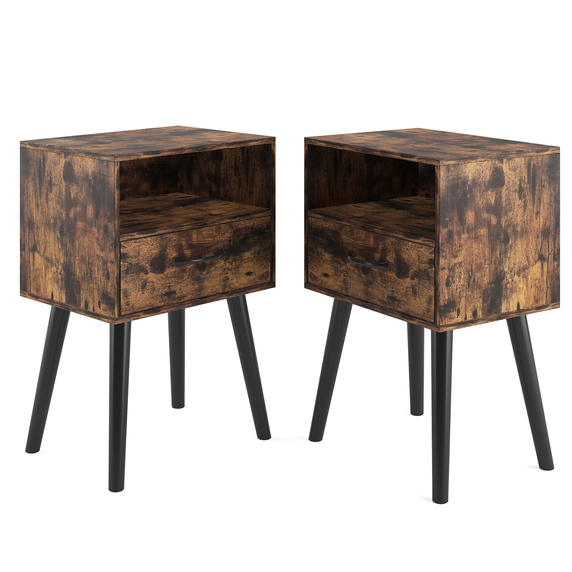 Brown Set of 2 Storage Nightstands - Nora Lane Home furniture - Glass detail - 20.2 x 14.2 x 14.2 in