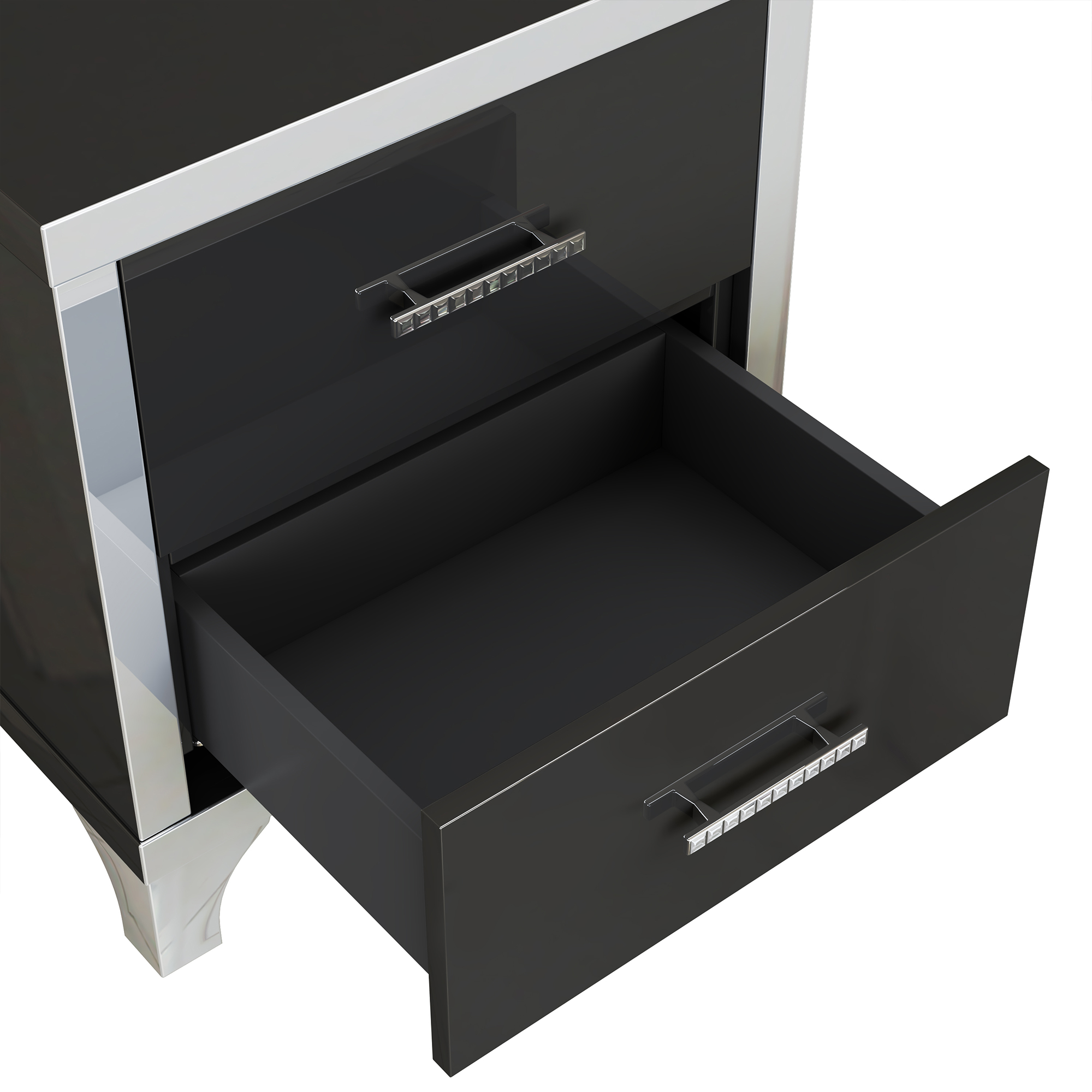 Black Storage Nightstand - Nora Lane Home furniture - Metal accent, Glass detail - 26.77 x 18.9 x 11.22 in