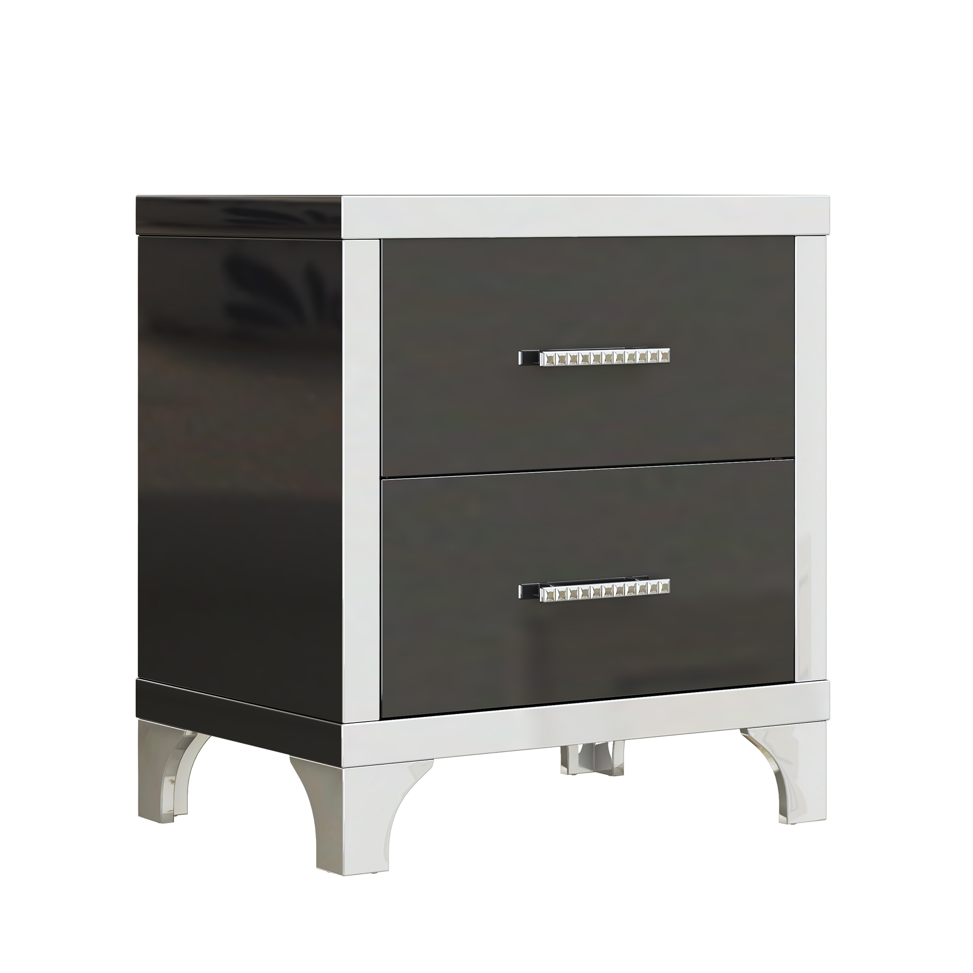 Black Storage Nightstand - Nora Lane Home furniture - Metal accent, Glass detail - 26.77 x 18.9 x 11.22 in
