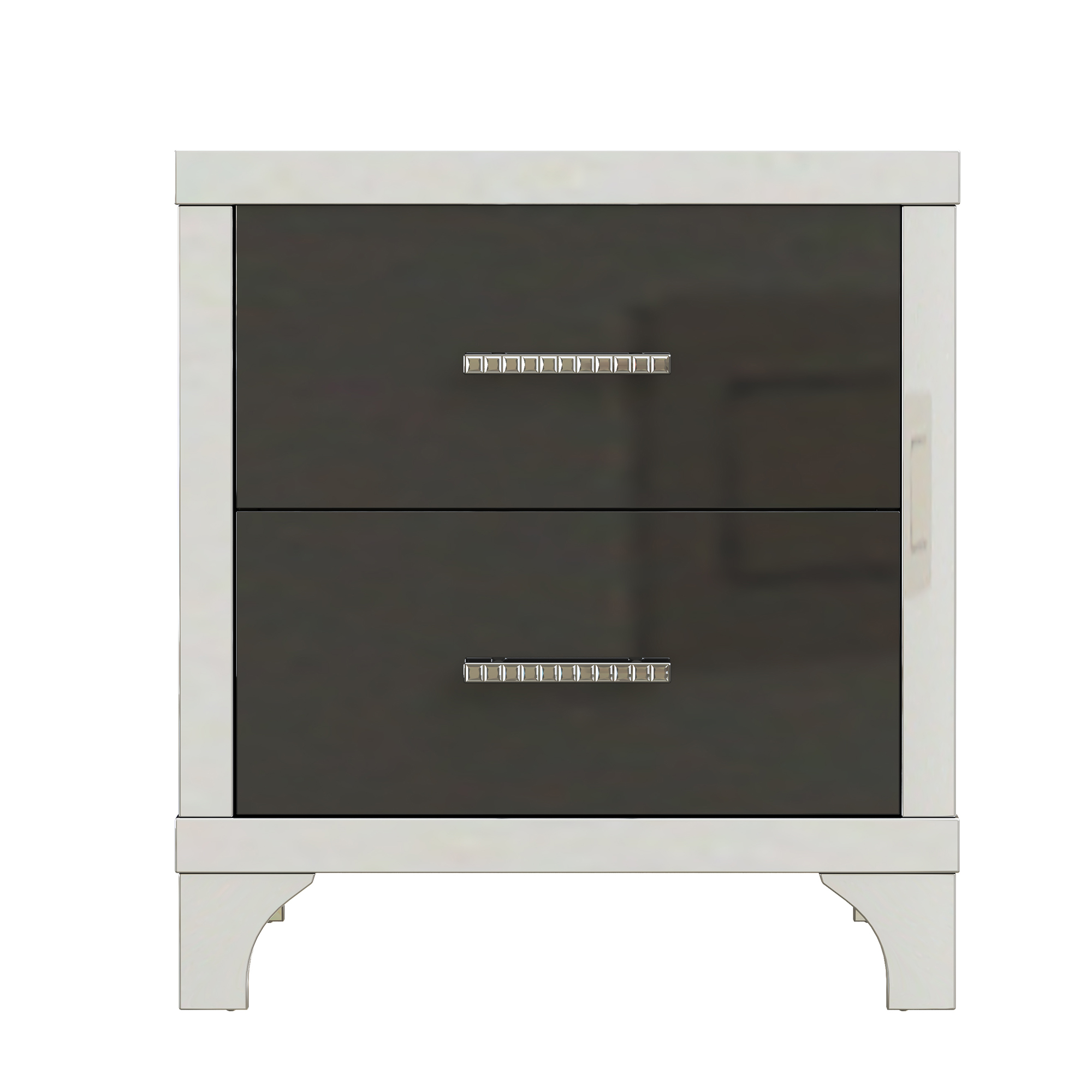 Black Storage Nightstand - Nora Lane Home furniture - Metal accent, Glass detail - 26.77 x 18.9 x 11.22 in