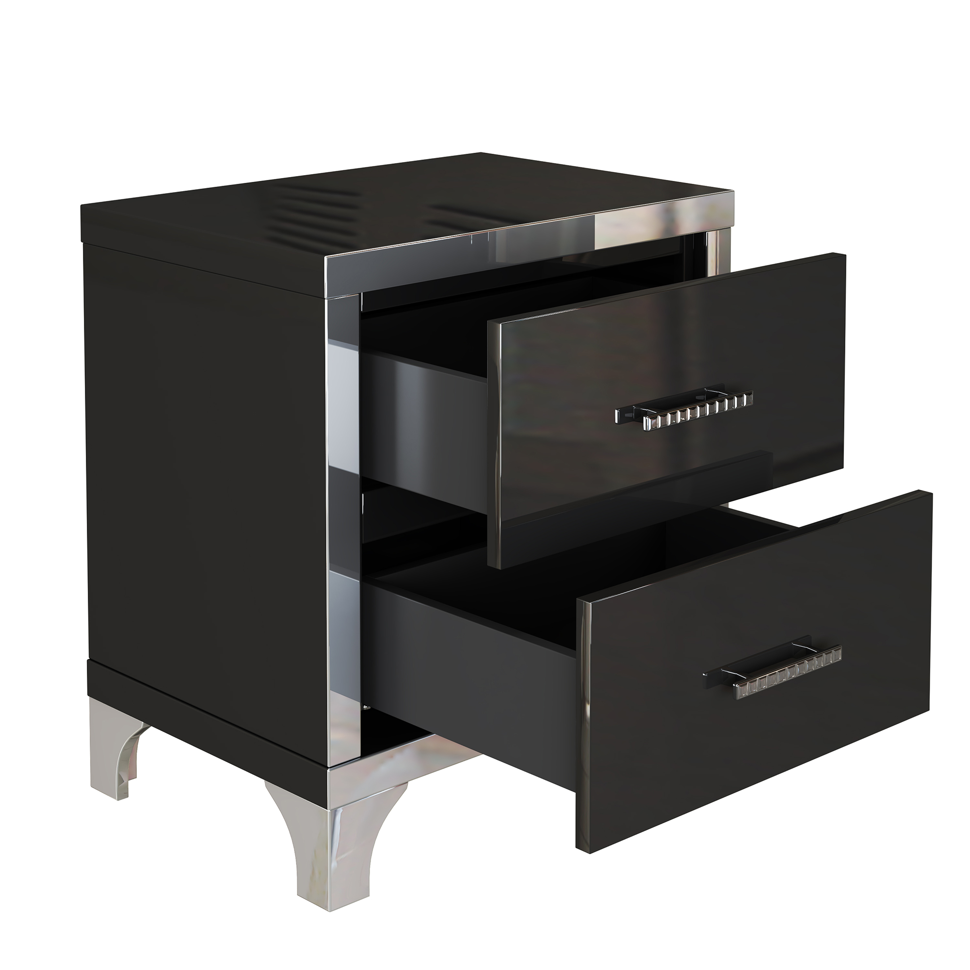 Black Storage Nightstand - Nora Lane Home furniture - Metal accent, Glass detail - 26.77 x 18.9 x 11.22 in