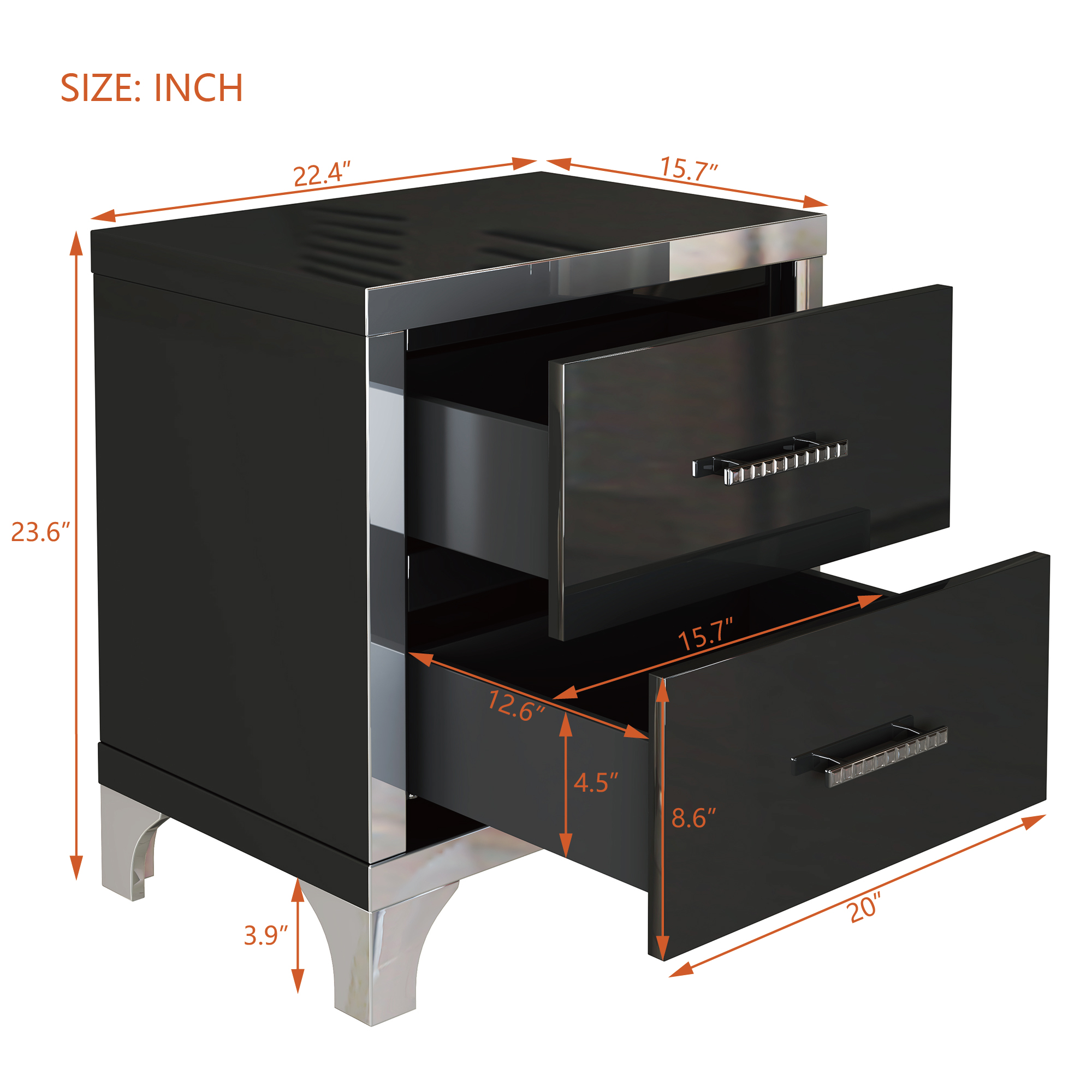 Black Storage Nightstand - Nora Lane Home furniture - Metal accent, Glass detail - 26.77 x 18.9 x 11.22 in