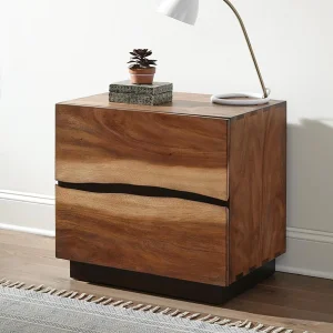 Brown Wood Contemporary Nightstand with 2 Drawers