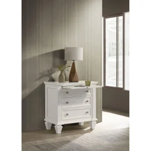 Cream White Wood Nightstand with 3 Drawers