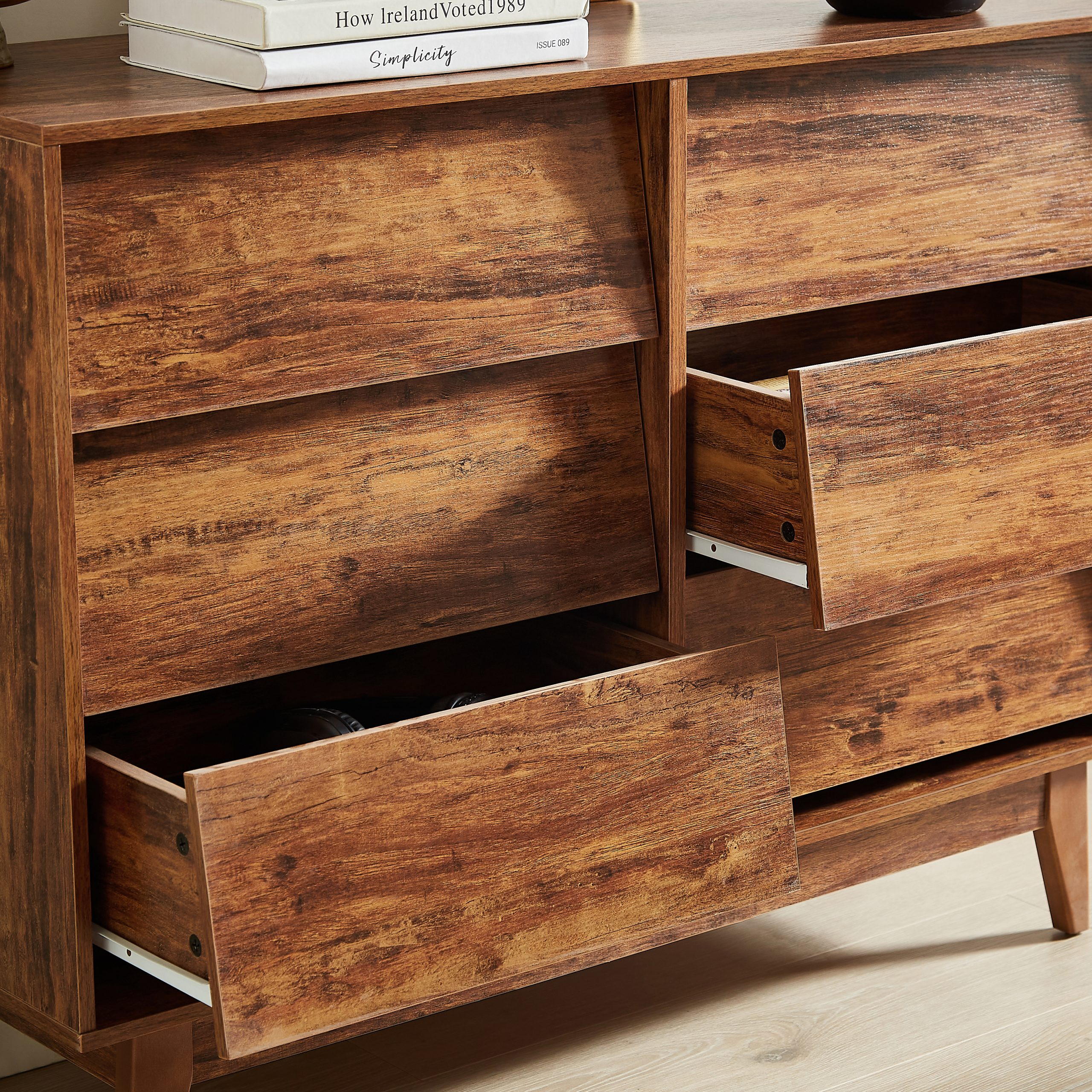 Brown Storage Cabinet - Nora Lane Home furniture - Solid wood - 52 x 17.5 x 8 in