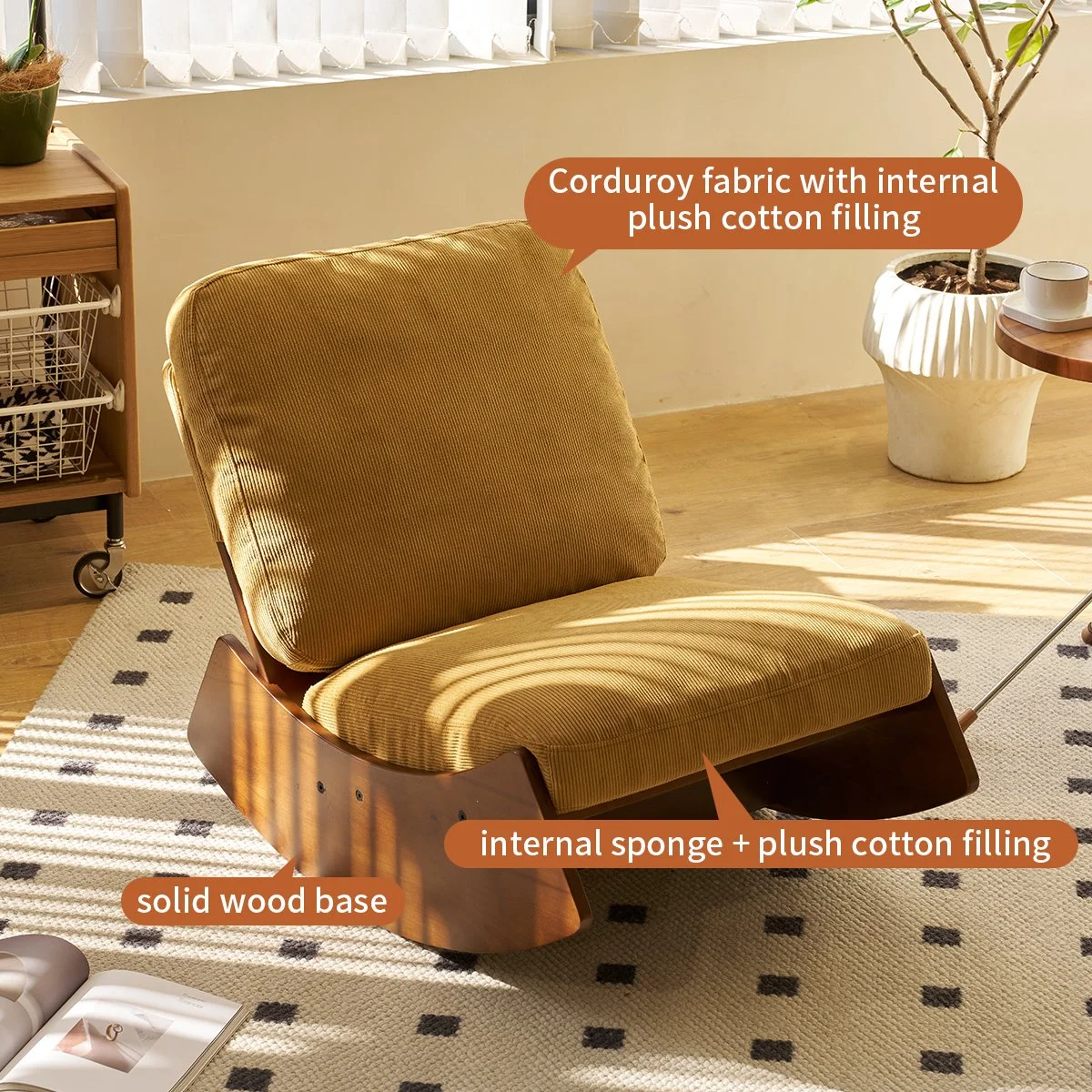 Orange Corduroy Glider Rocking Chair - Image 4