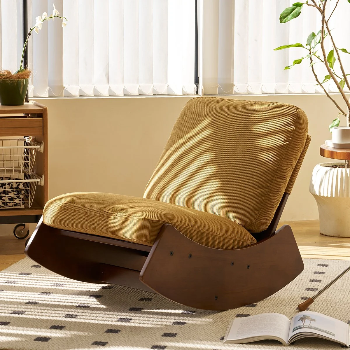 Orange Corduroy Glider Rocking Chair