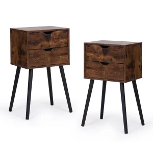 Rustic Brown Solid Wood Nightstand with 2 Drawers