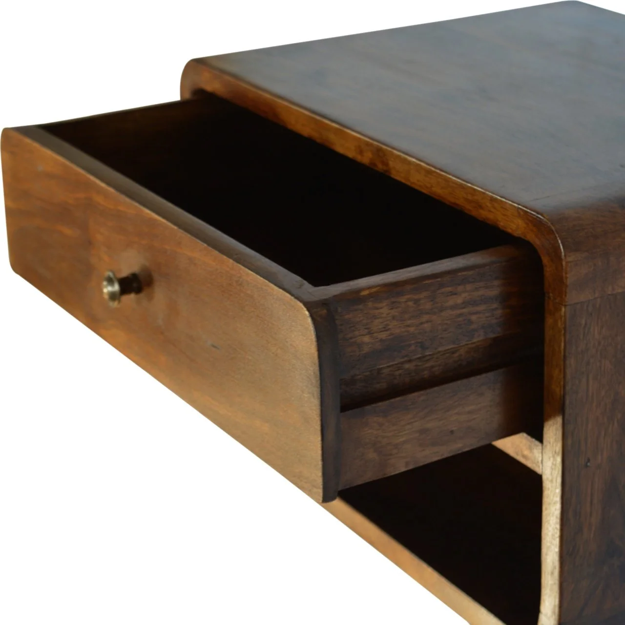 Chestnut Solid Wood Contemporary Floating Nightstand with 1 Drawer and Open Shelf - Image 6