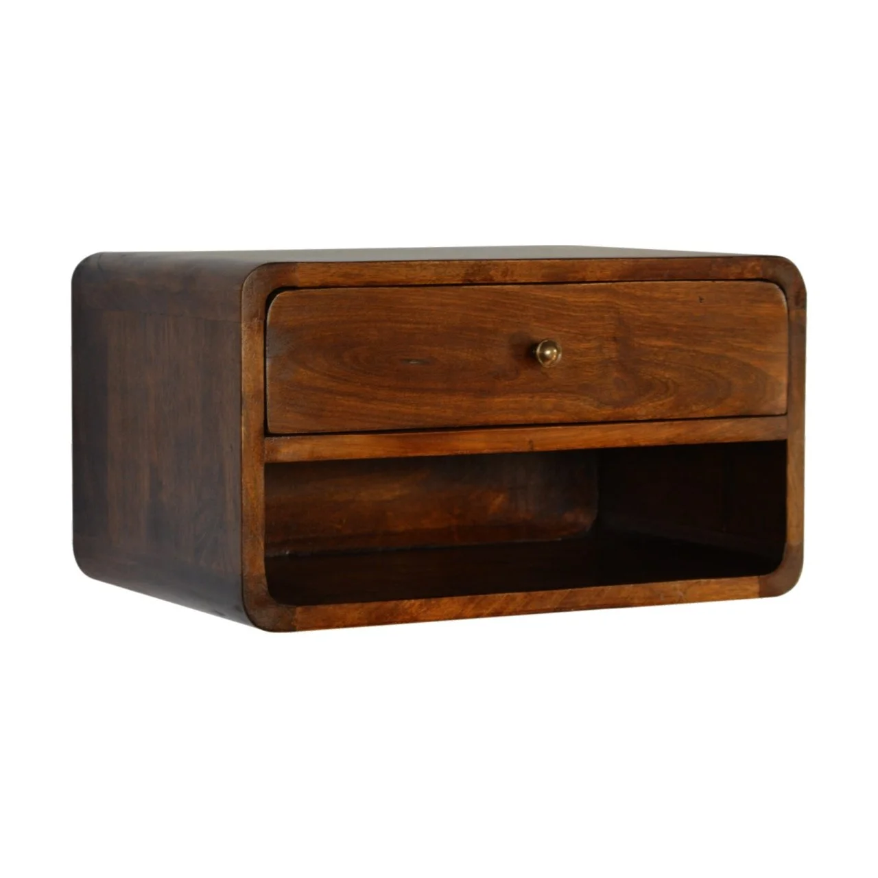 Chestnut Solid Wood Contemporary Floating Nightstand with 1 Drawer and Open Shelf - Image 3