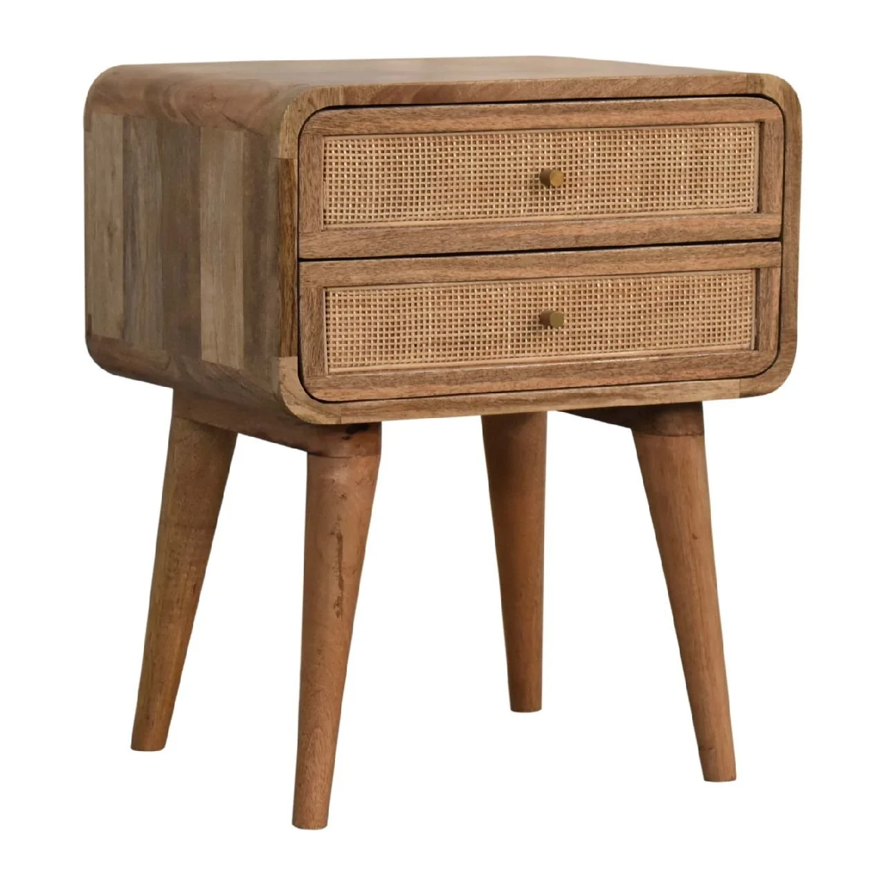 Oak Solid Wood Contemporary Nightstand with 2 Drawers - Image 3