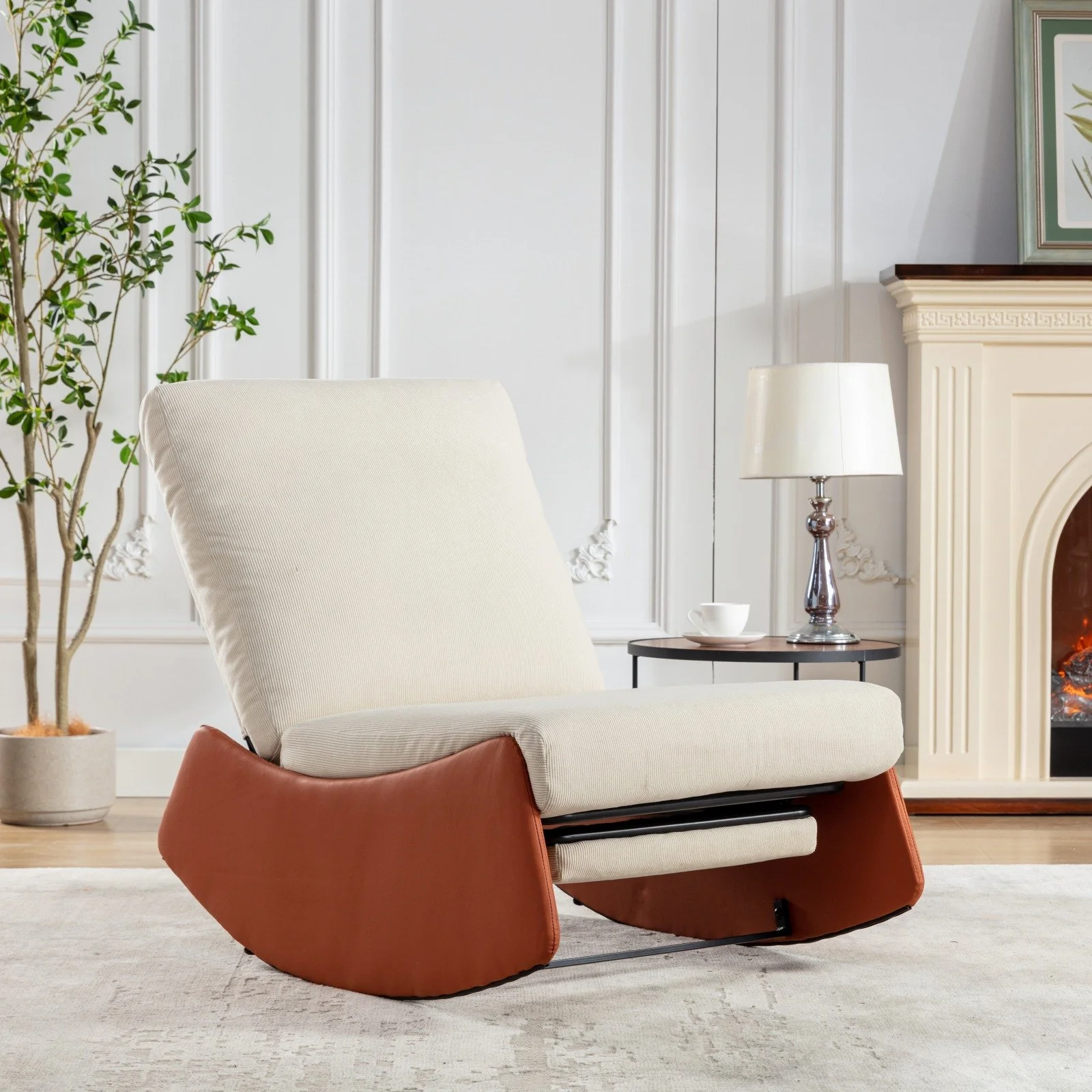 Orange Corduroy Modern Rocking Chair