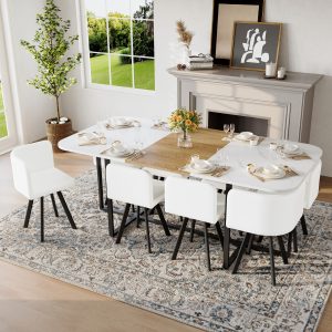 White Faux Leather Dining Table - Nora Lane Home furniture - Marble detail, Upholstered