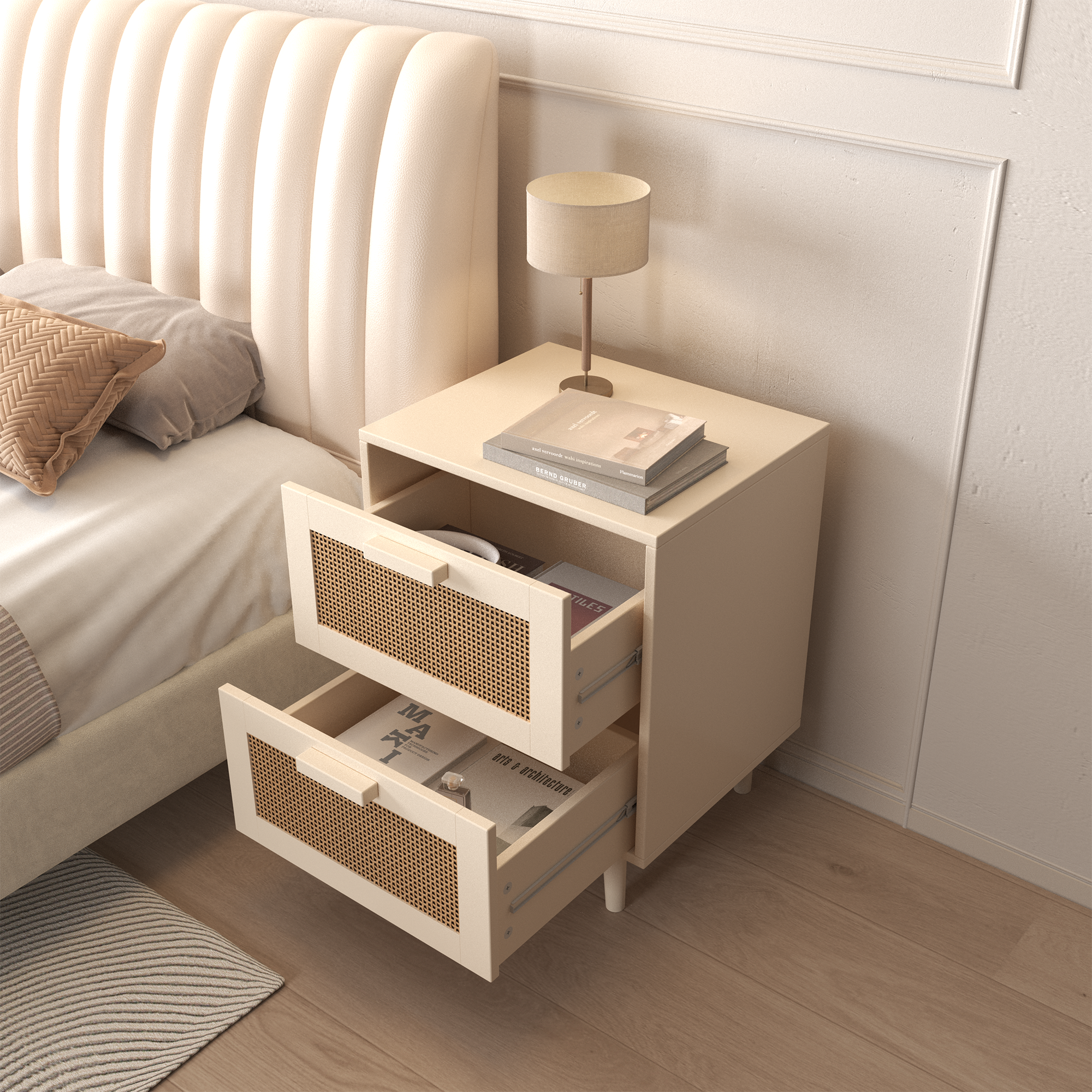 Antique Natural and Rattan Nightstand with Rattan Detail - Image 6