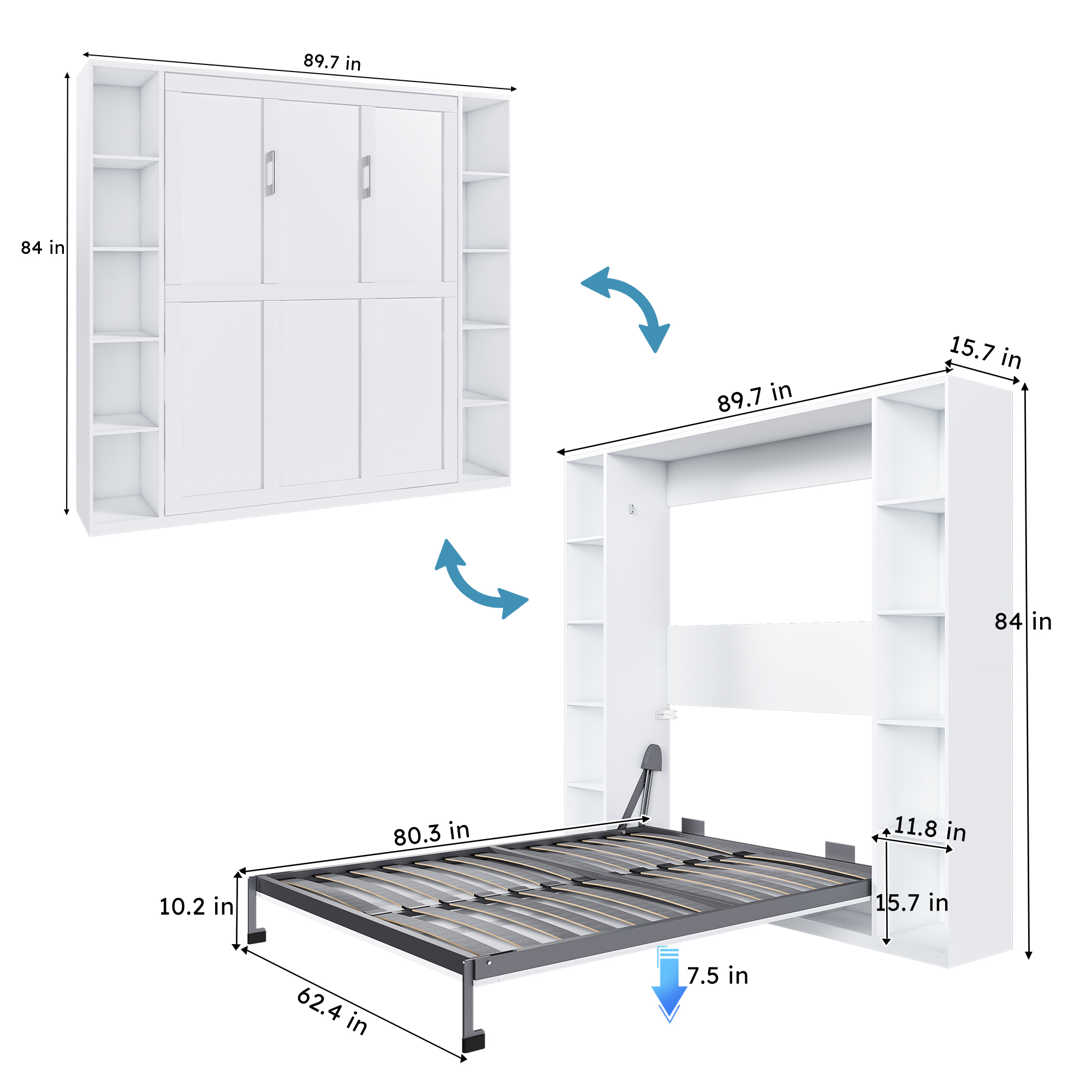 White Solid Wood Storage Wall Bed - Nora Lane Home furniture - Solid wood