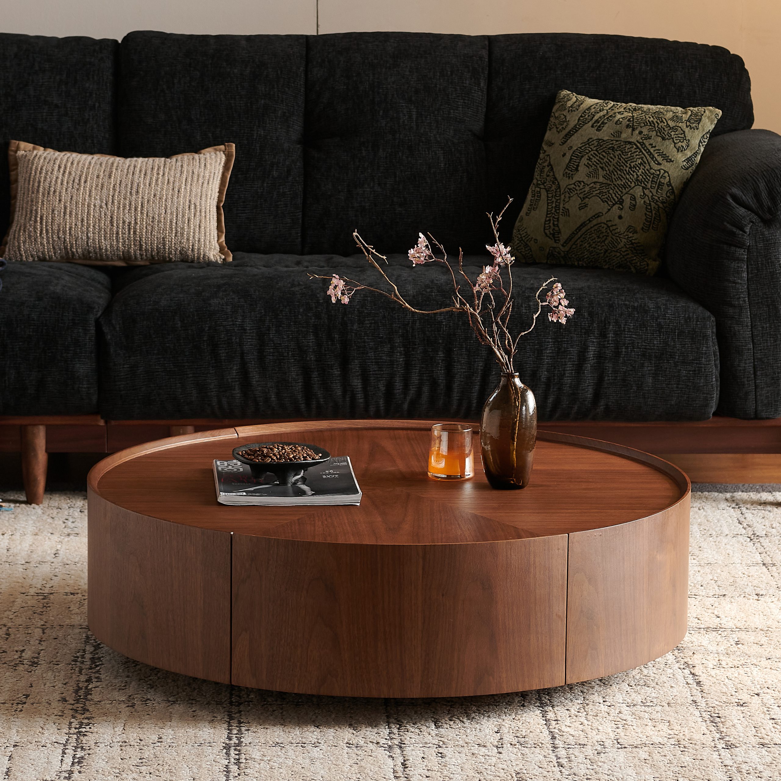 Walnut Coffee Table - Nora Lane Home furniture - Walnut finish, Metal accent - 37.79 x 37.79 x 13.78 in