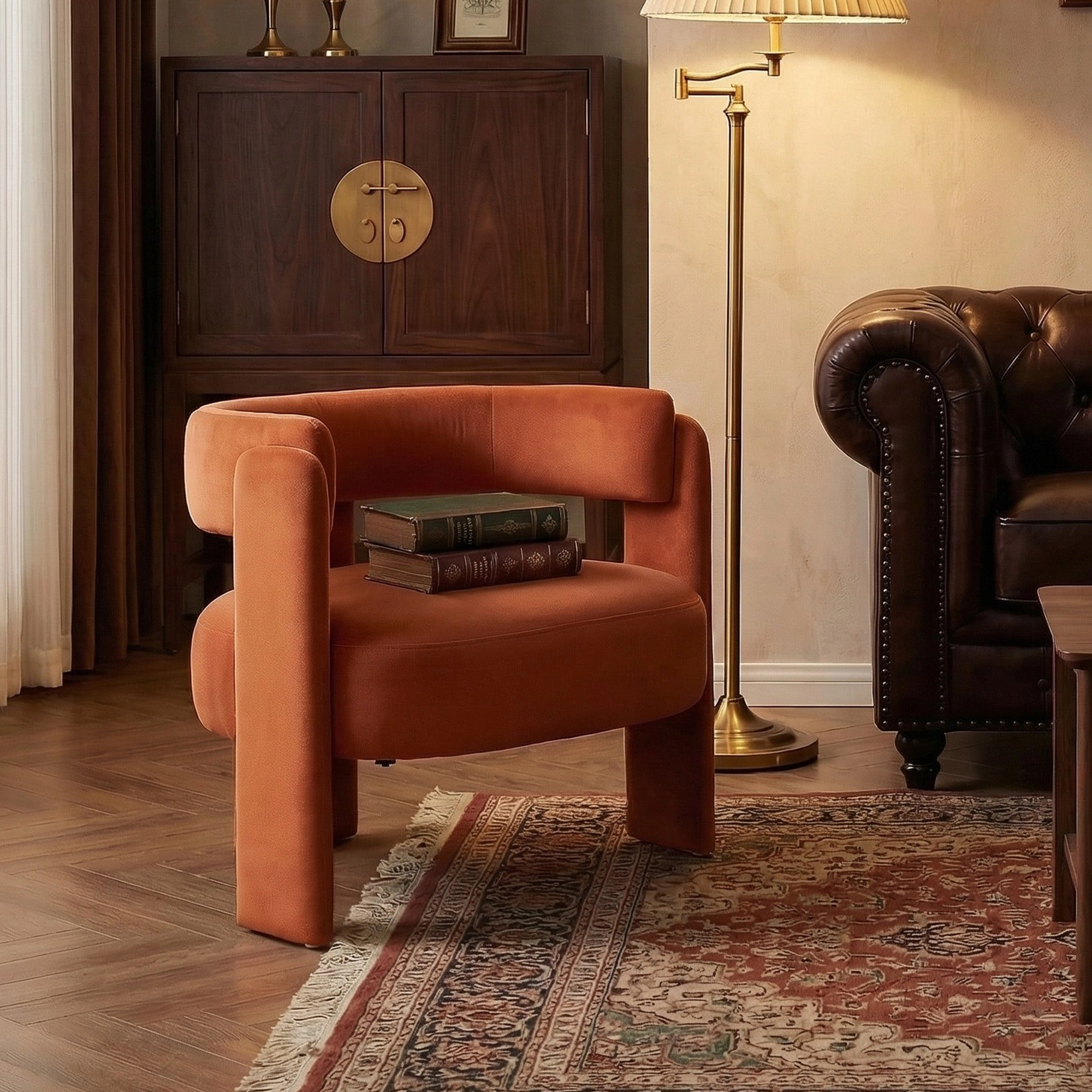 Orange Velvet Modern Sofa - Image 4