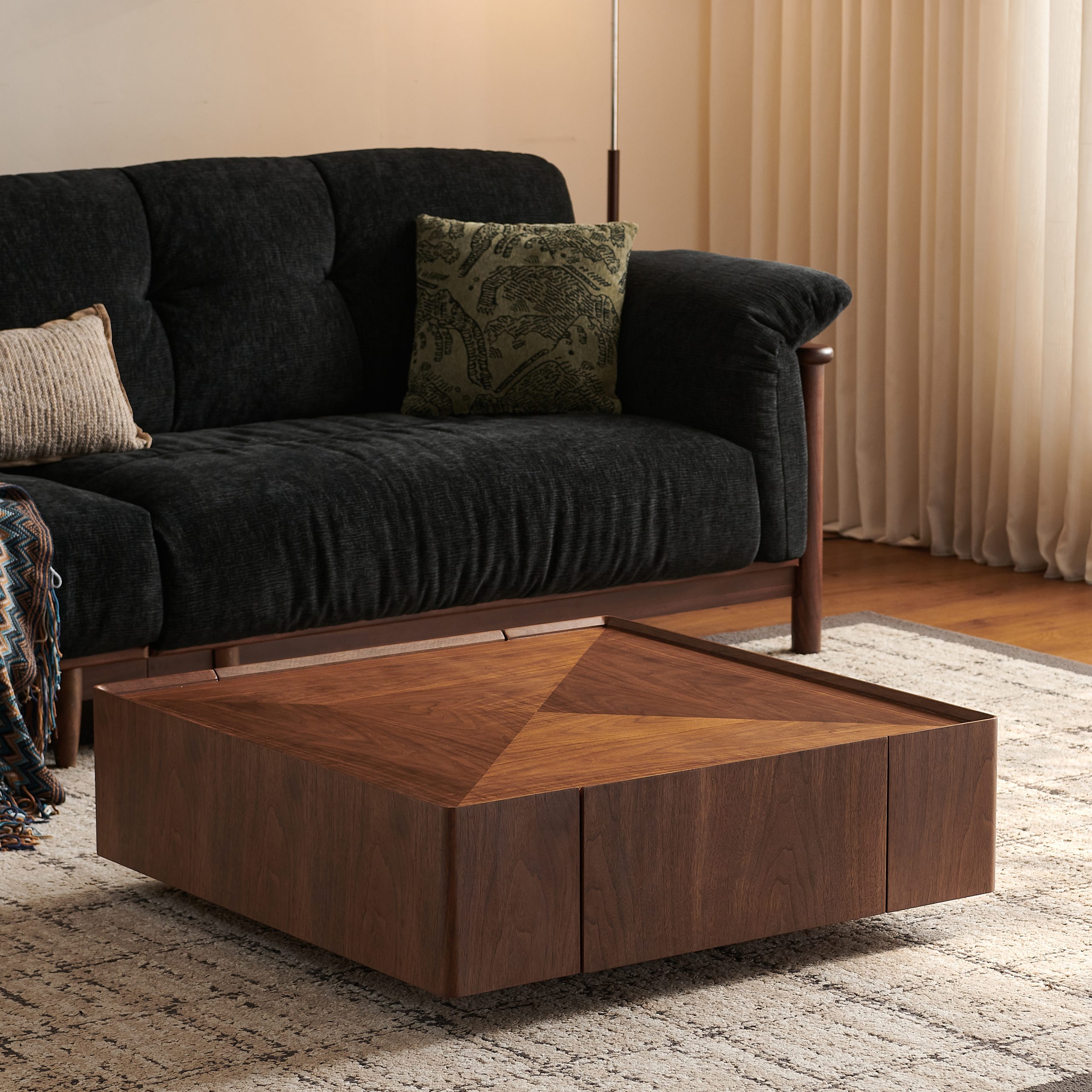 Walnut Coffee Table - Nora Lane Home furniture - Walnut finish, Metal accent - 38.58 x 38.58 x 13.78 in