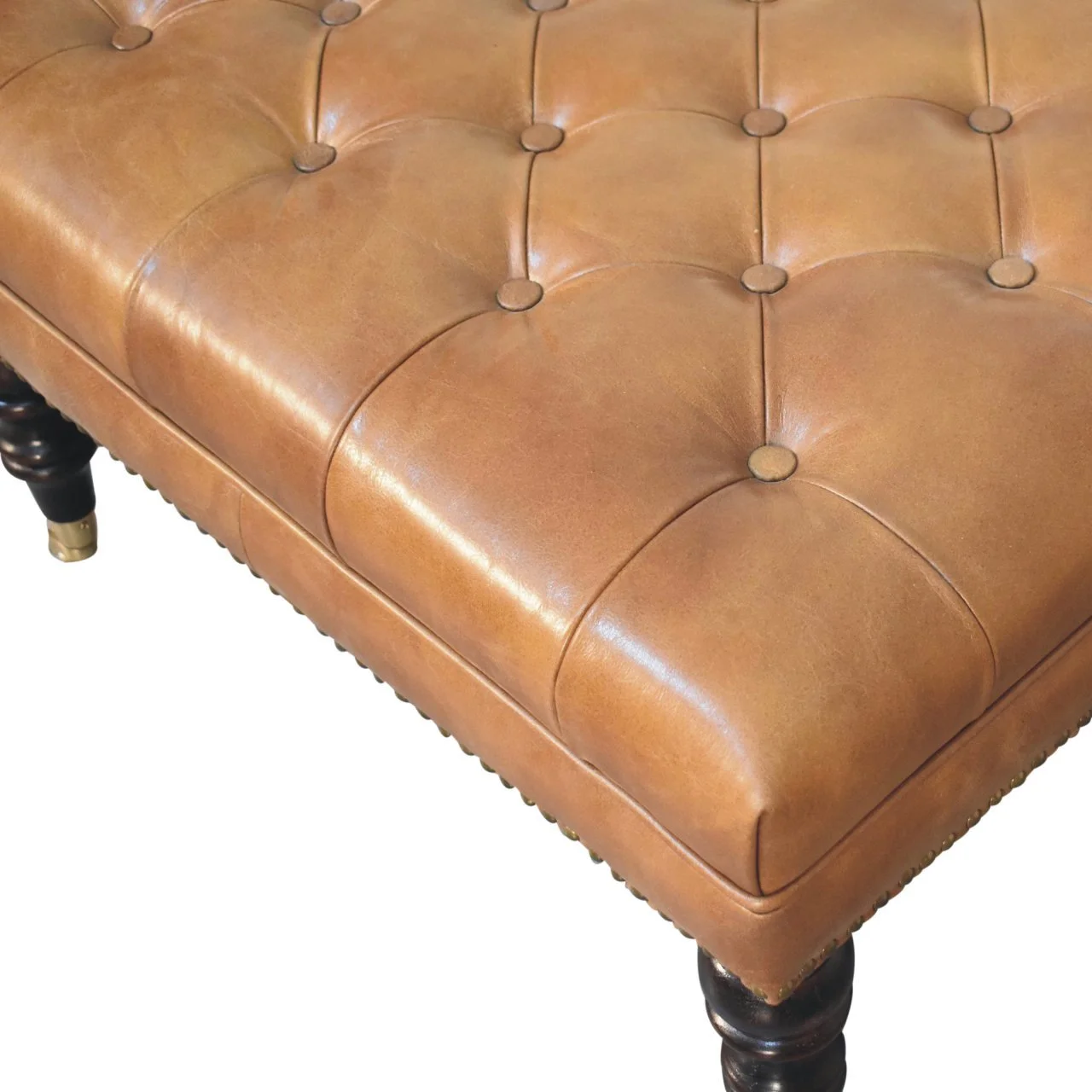 Brown Solid Wood Ottoman - Image 4