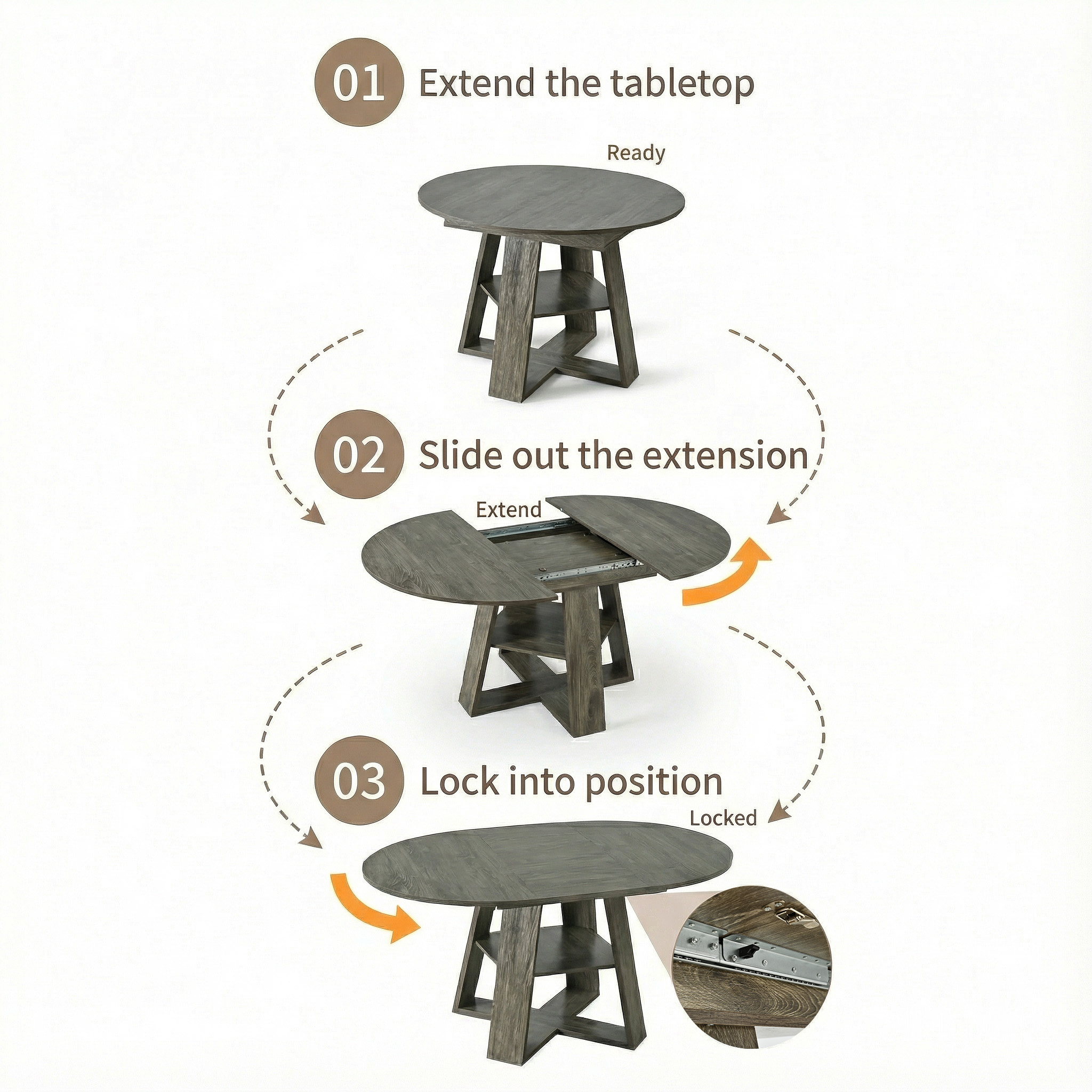 Gray Round Extendable Dining Table - Nora Lane Home furniture - 48.03 x 24.41 x 7.48 in