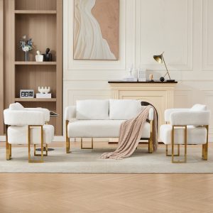 White Boucle Living Room Sofa - Nora Lane Home furniture - Metal accent, Upholstered