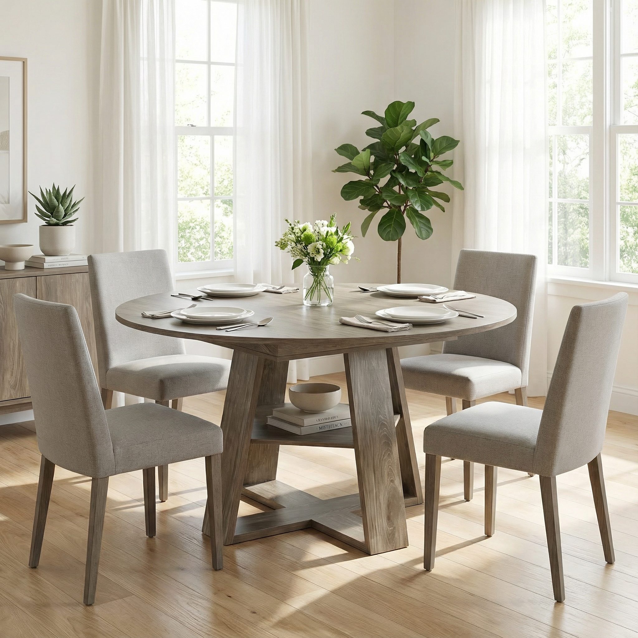 Gray Round Extendable Dining Table - Nora Lane Home furniture - 48.03 x 24.41 x 7.48 in