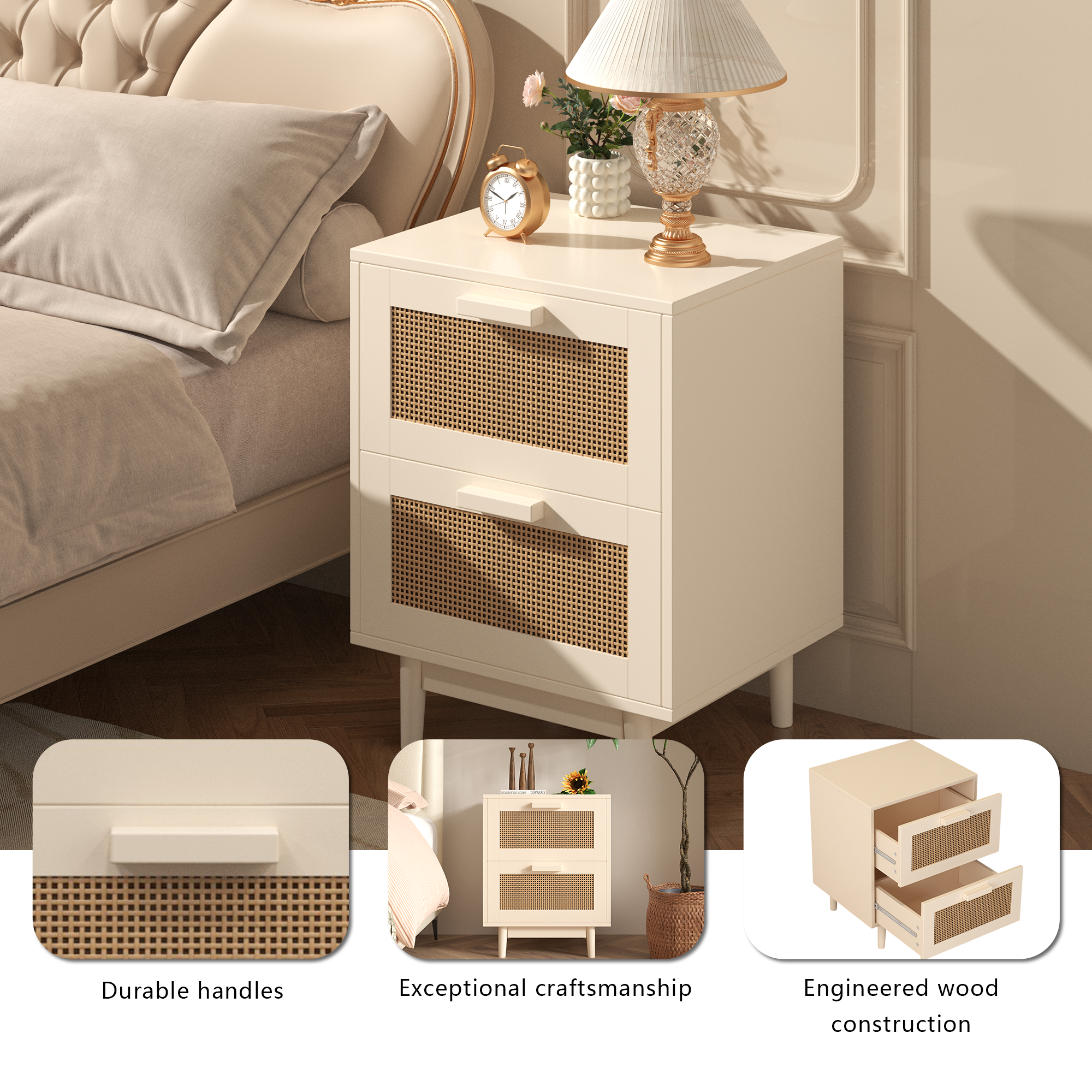 Antique Natural and Rattan Nightstand with Rattan Detail - Image 7
